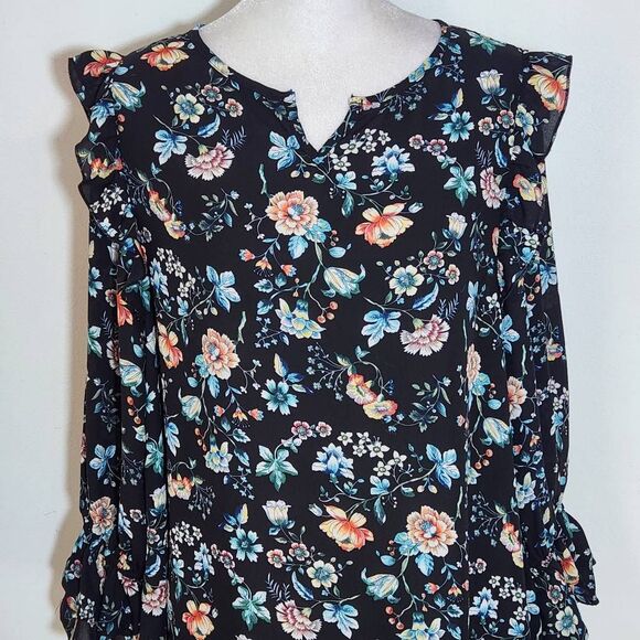 Counterparts Black Floral Blouse Size Medium Floral Peasant Blouse - Picture 3 of 9